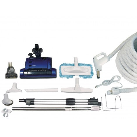 Central Vacuum Kit - 35' (10 m) Electrical Hose - Blue Power Nozzle